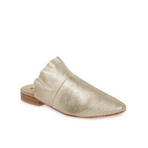 Free People - Sienna Metallic Ruffle Leather Slip-On Mule Flats | Size 35 | Gold
